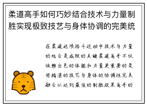 柔道高手如何巧妙结合技术与力量制胜实现极致技艺与身体协调的完美统一